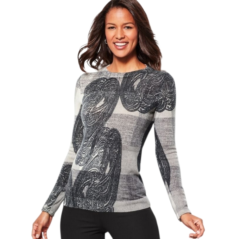 Talbots Cashmere Office Winter Fall Preppy  Paisley Boatneck Sweater - Women's